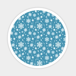 Bright Sky Blue and Winter White Snowflakes Pattern Magnet